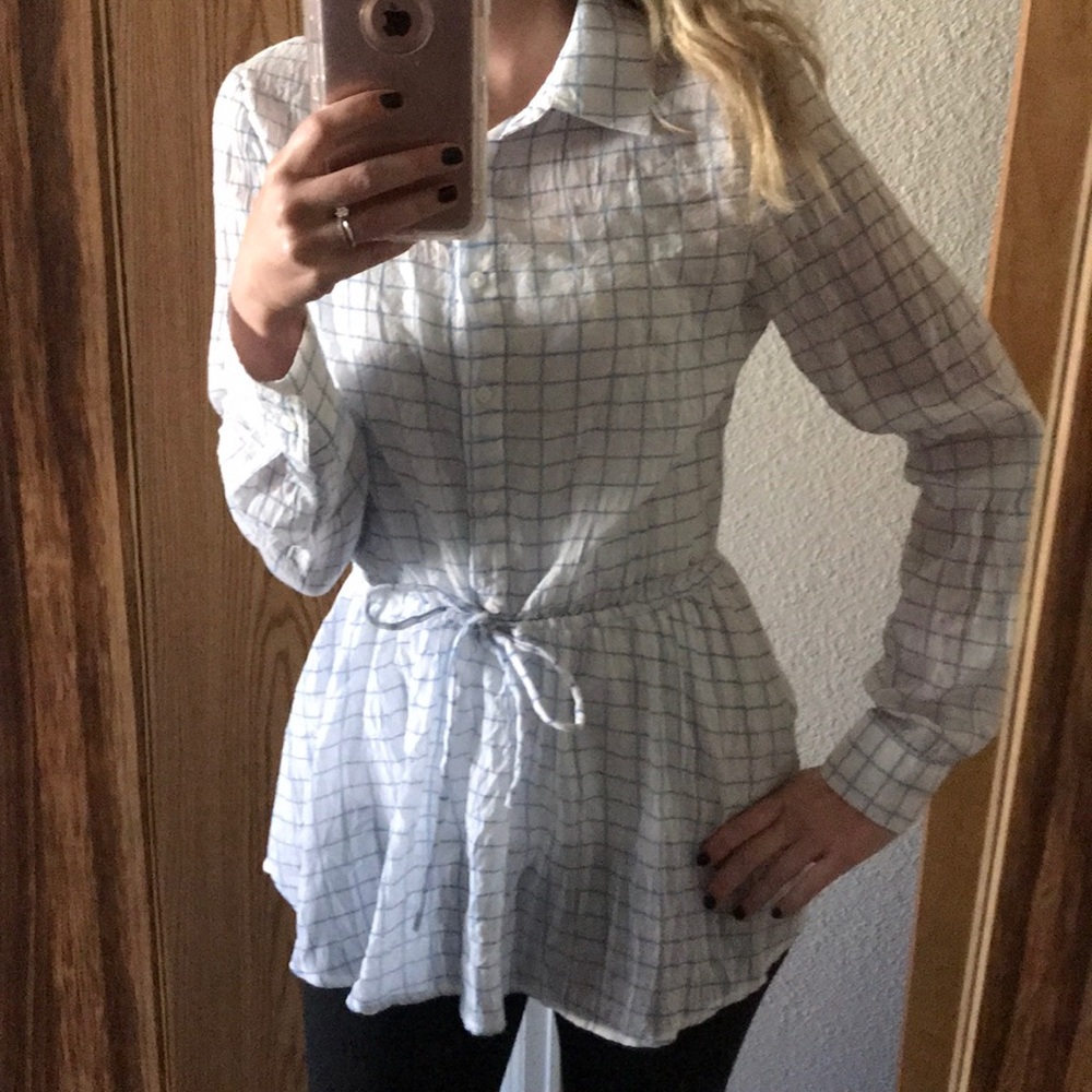 Blue Tassel Blue and White Checkered Tunic
